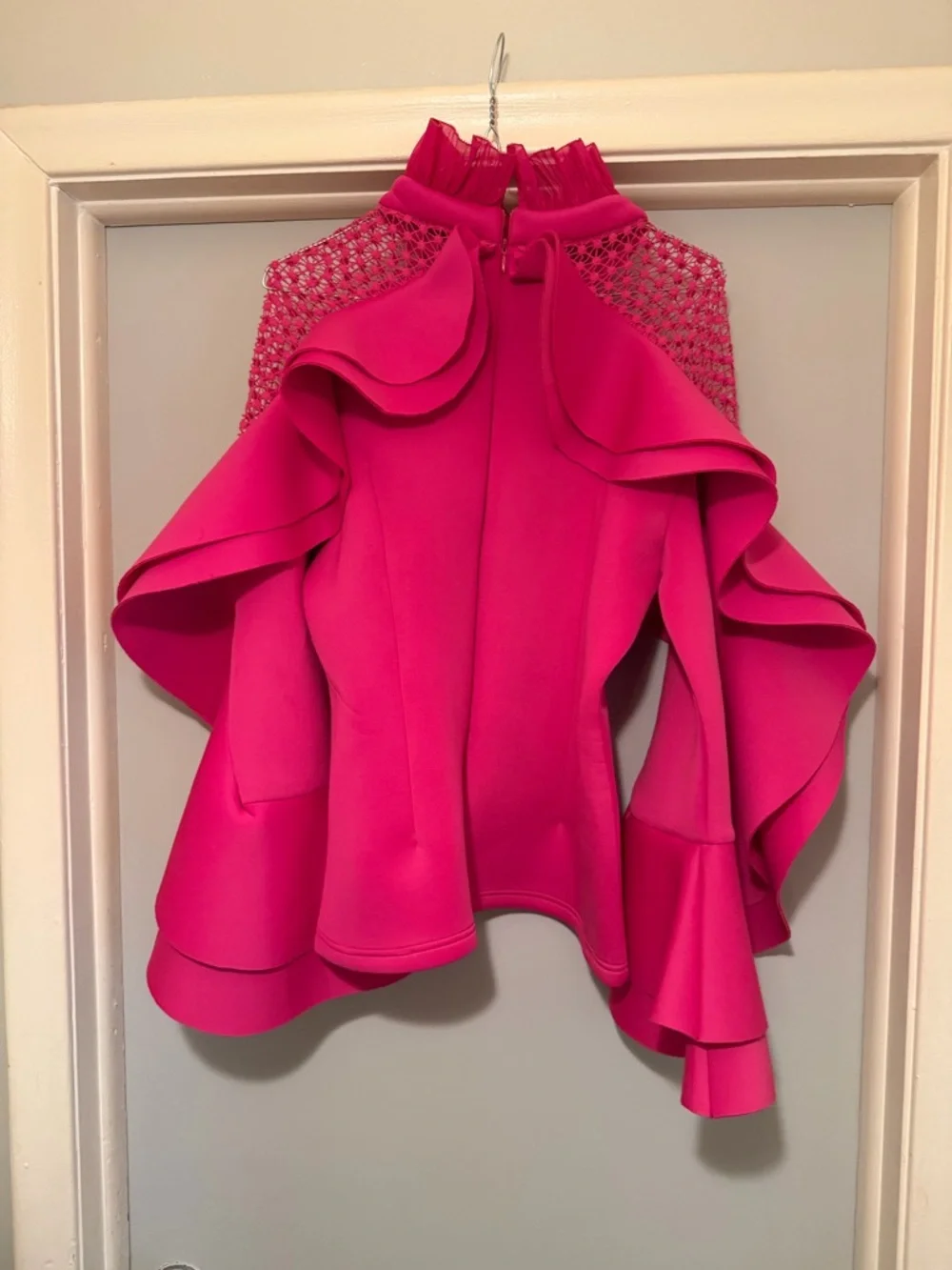 Bold Fuchsia Ruffle-Sleeve Women's Top - Picture 3 of 5